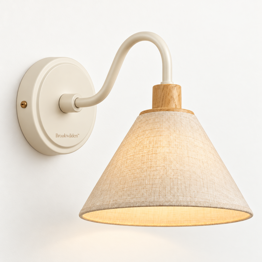 Brookwilden Linen Cone Wood Accent Wall Sconce image 1