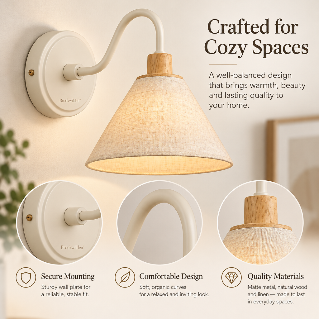 Brookwilden Linen Cone Wood Accent Wall Sconce image 4