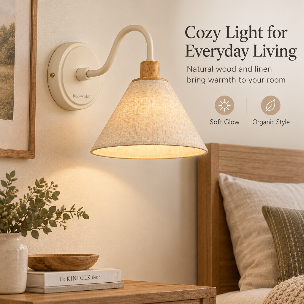 Brookwilden Linen Cone Wood Accent Wall Sconce image 5