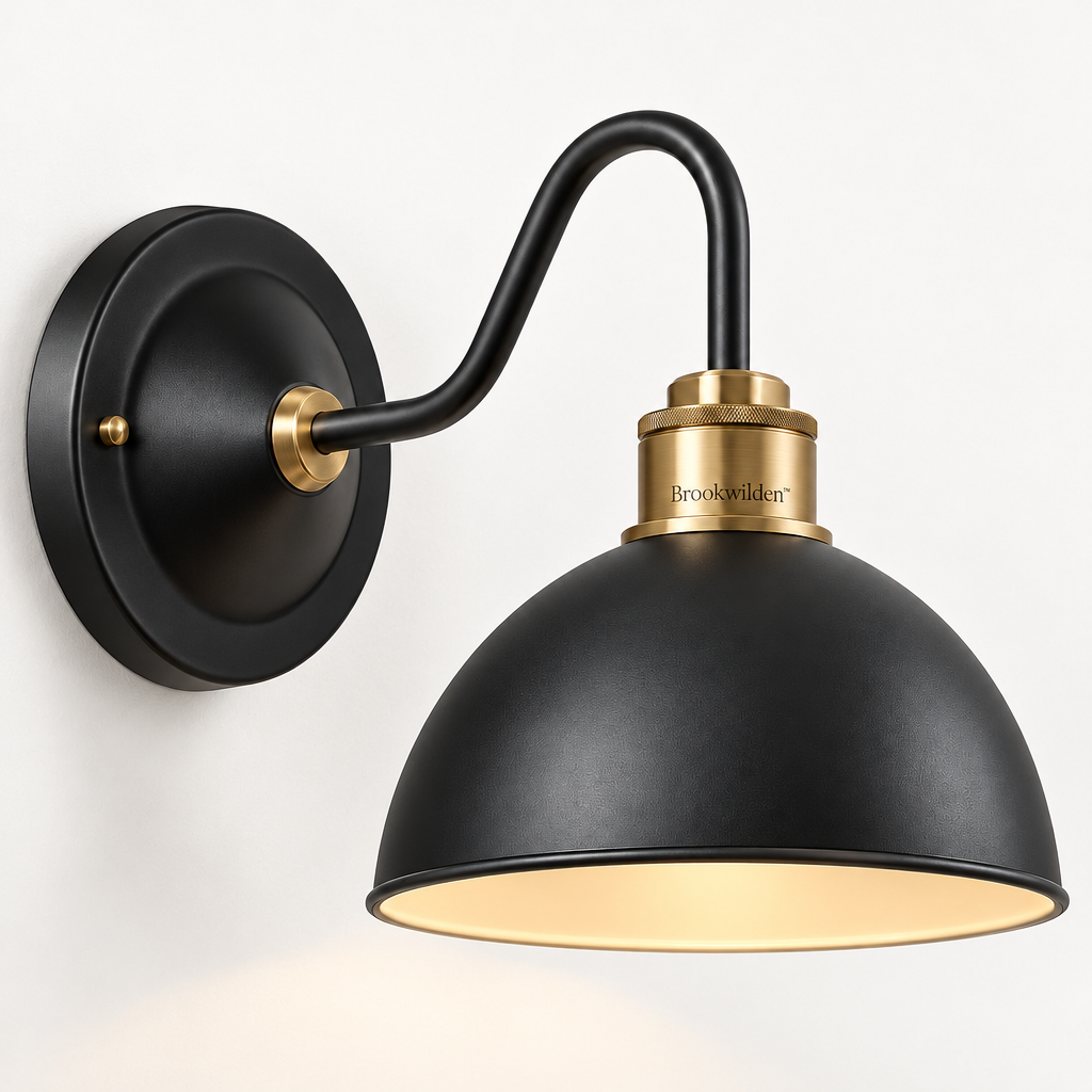 Brookwilden Matte Black Industrial Dome Wall Sconce image 1