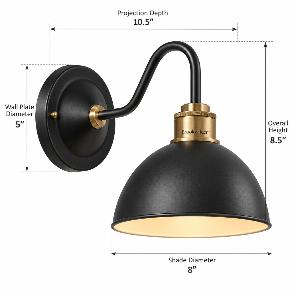 Brookwilden Matte Black Industrial Dome Wall Sconce image 2