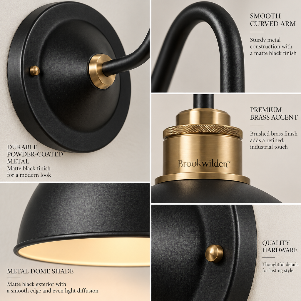 Brookwilden Matte Black Industrial Dome Wall Sconce image 3