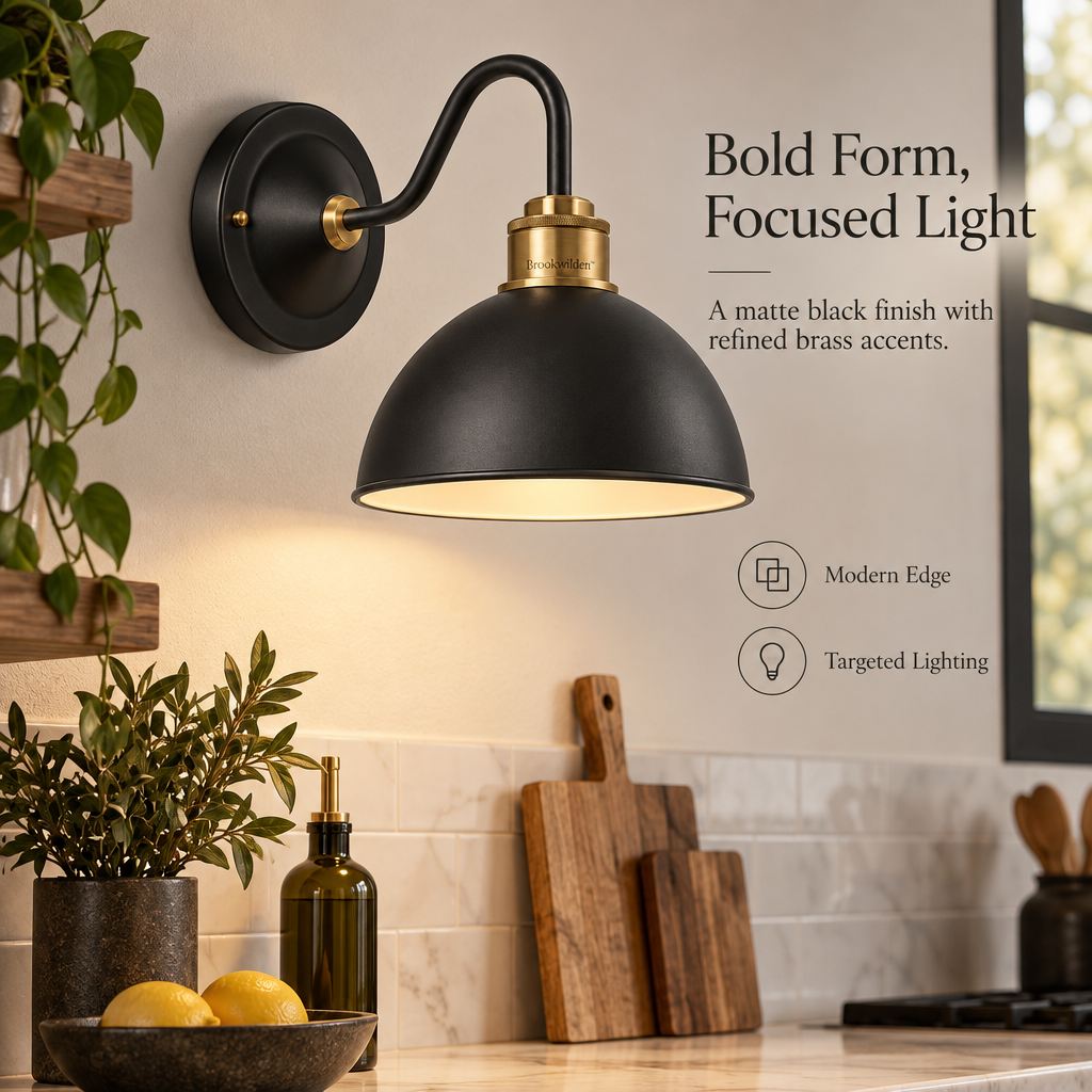 Brookwilden Matte Black Industrial Dome Wall Sconce image 5