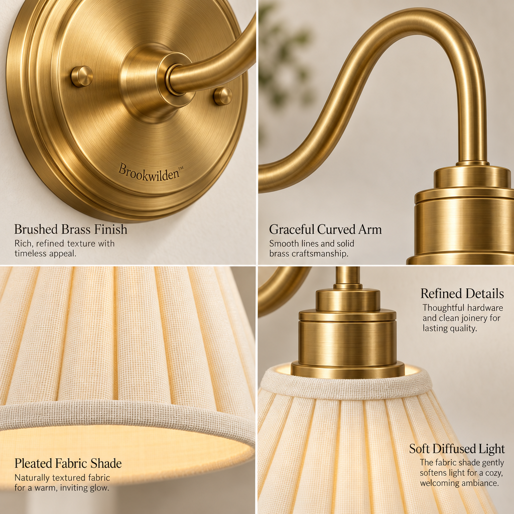 Brookwilden Pleated Ivory Brass Wall Sconce image 3