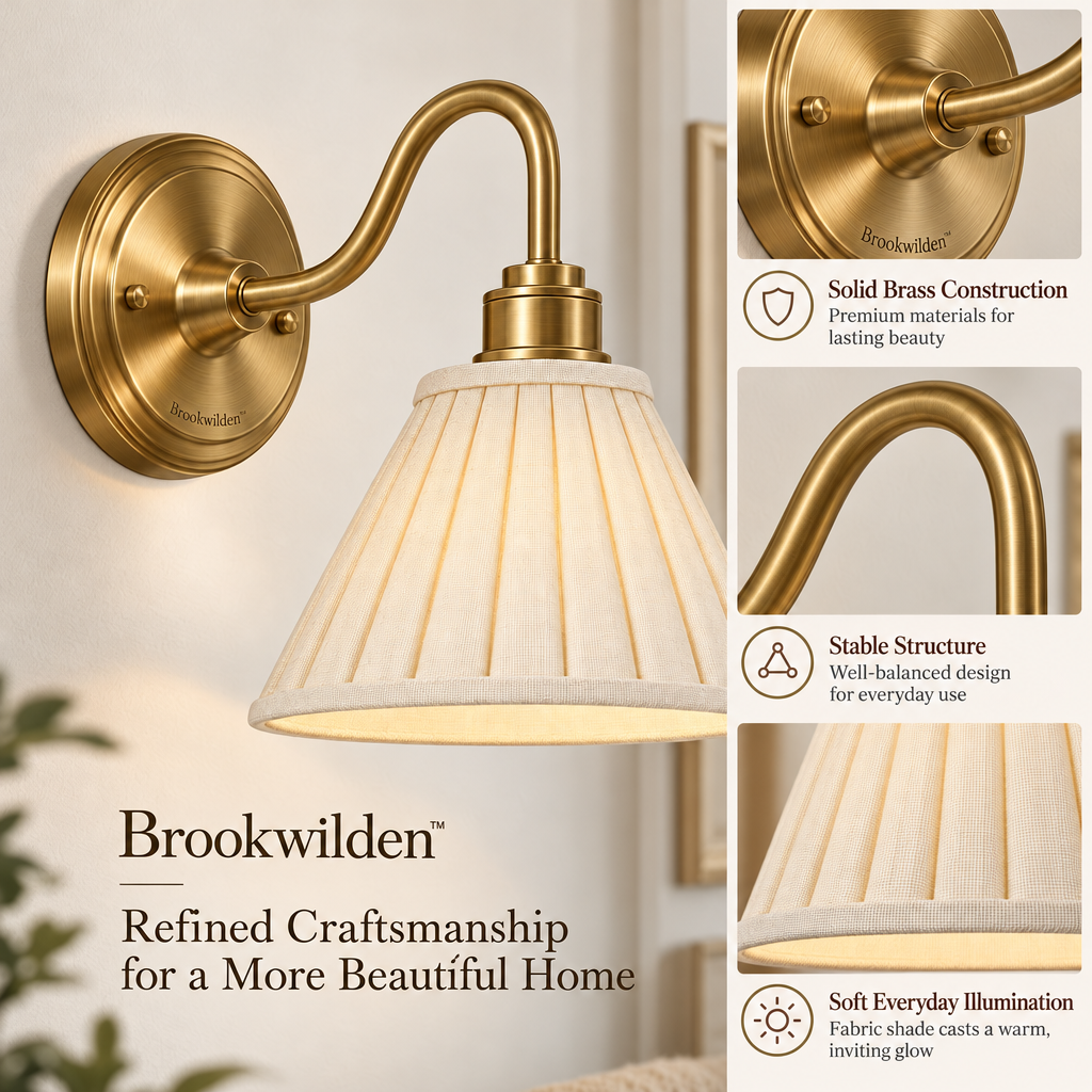 Brookwilden Pleated Ivory Brass Wall Sconce image 4