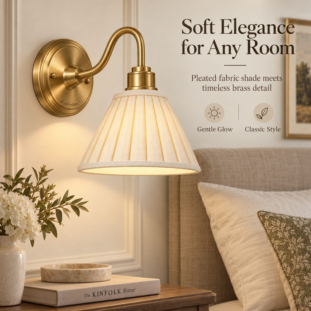 Brookwilden Pleated Ivory Brass Wall Sconce image 5