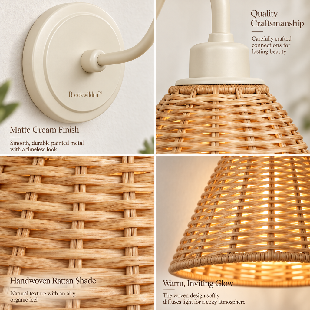 Brookwilden Natural Woven Rattan Cone Wall Sconce view 3
