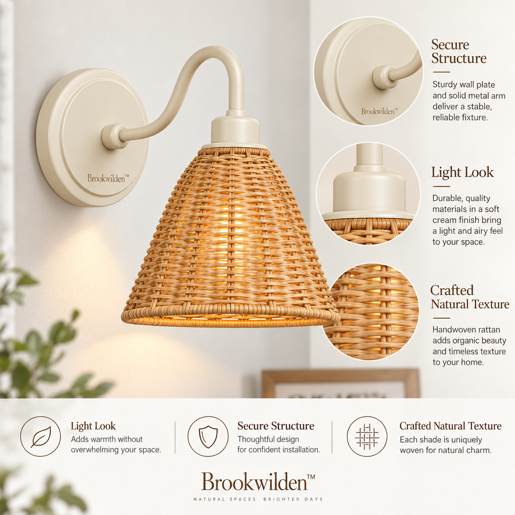 Brookwilden Natural Woven Rattan Cone Wall Sconce view 4