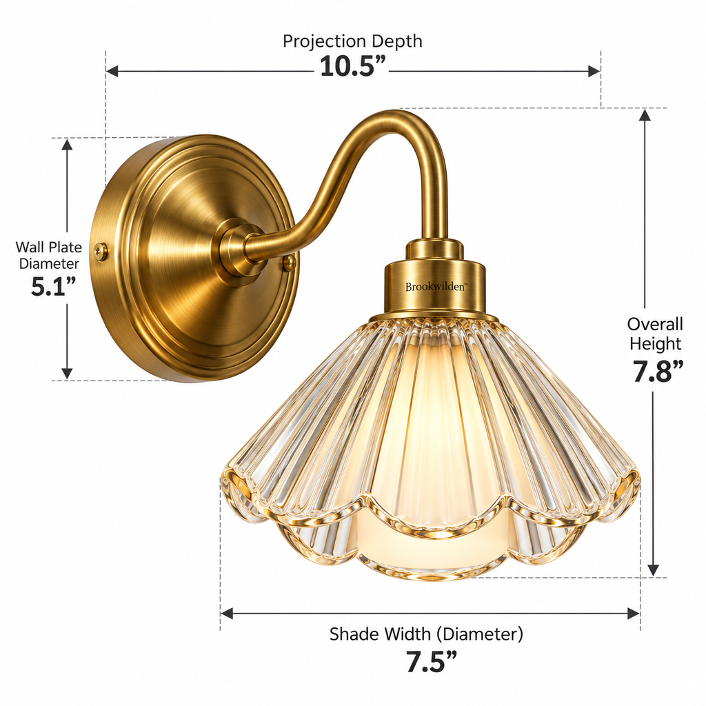 Brookwilden Scalloped Clear Glass Brass Wall Sconce view 2