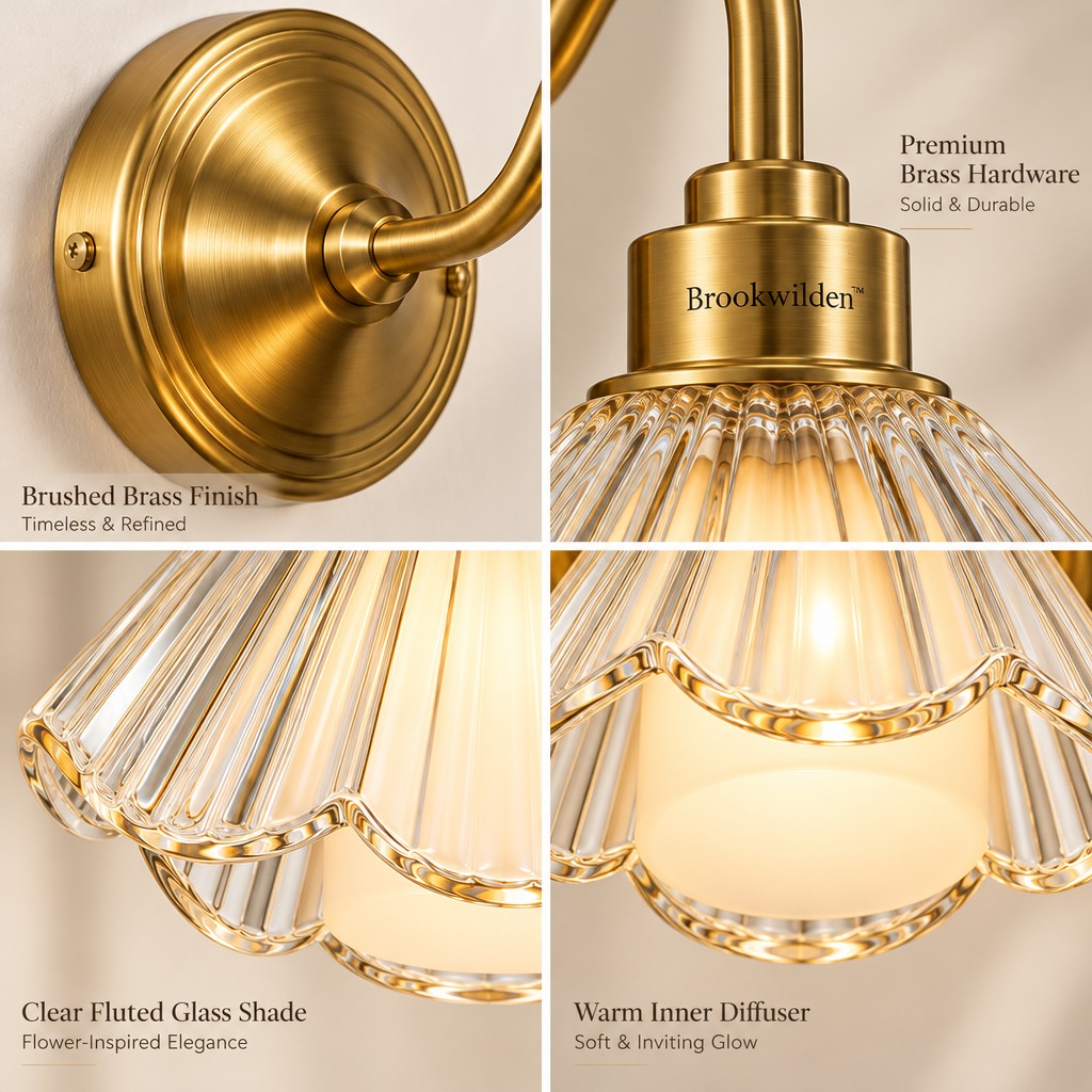 Brookwilden Scalloped Clear Glass Brass Wall Sconce view 3