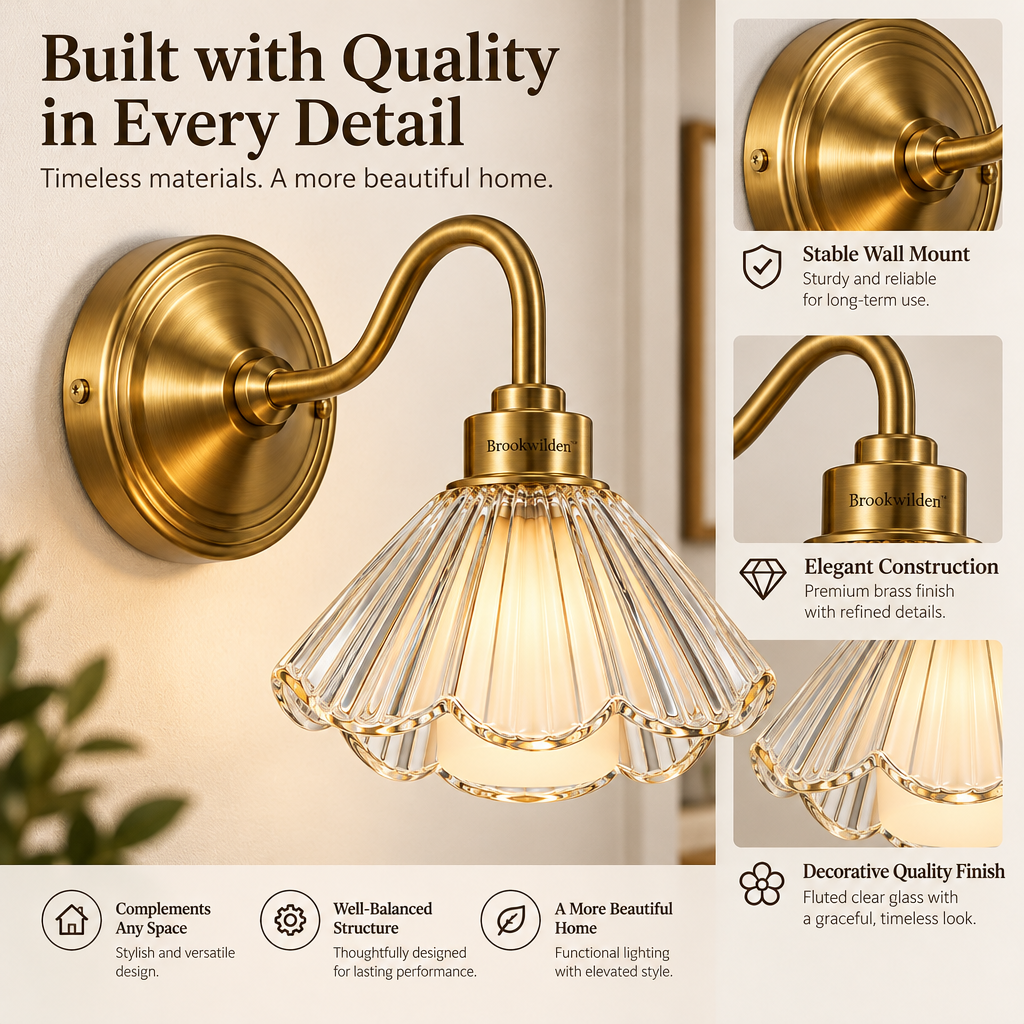 Brookwilden Scalloped Clear Glass Brass Wall Sconce view 4