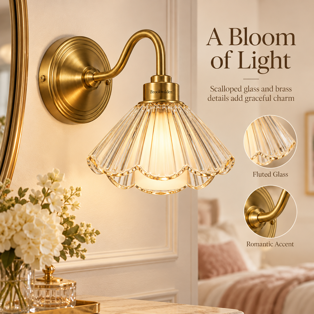 Brookwilden Scalloped Clear Glass Brass Wall Sconce view 5