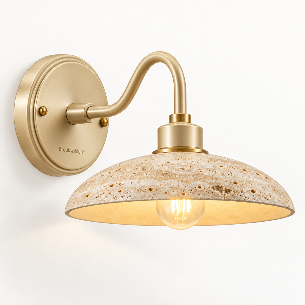 Brookwilden Travertine Disk Stone Look Wall Sconce product photograph 1