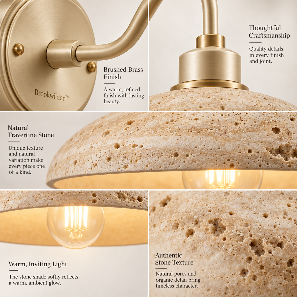Brookwilden Travertine Disk Stone Look Wall Sconce product photograph 3
