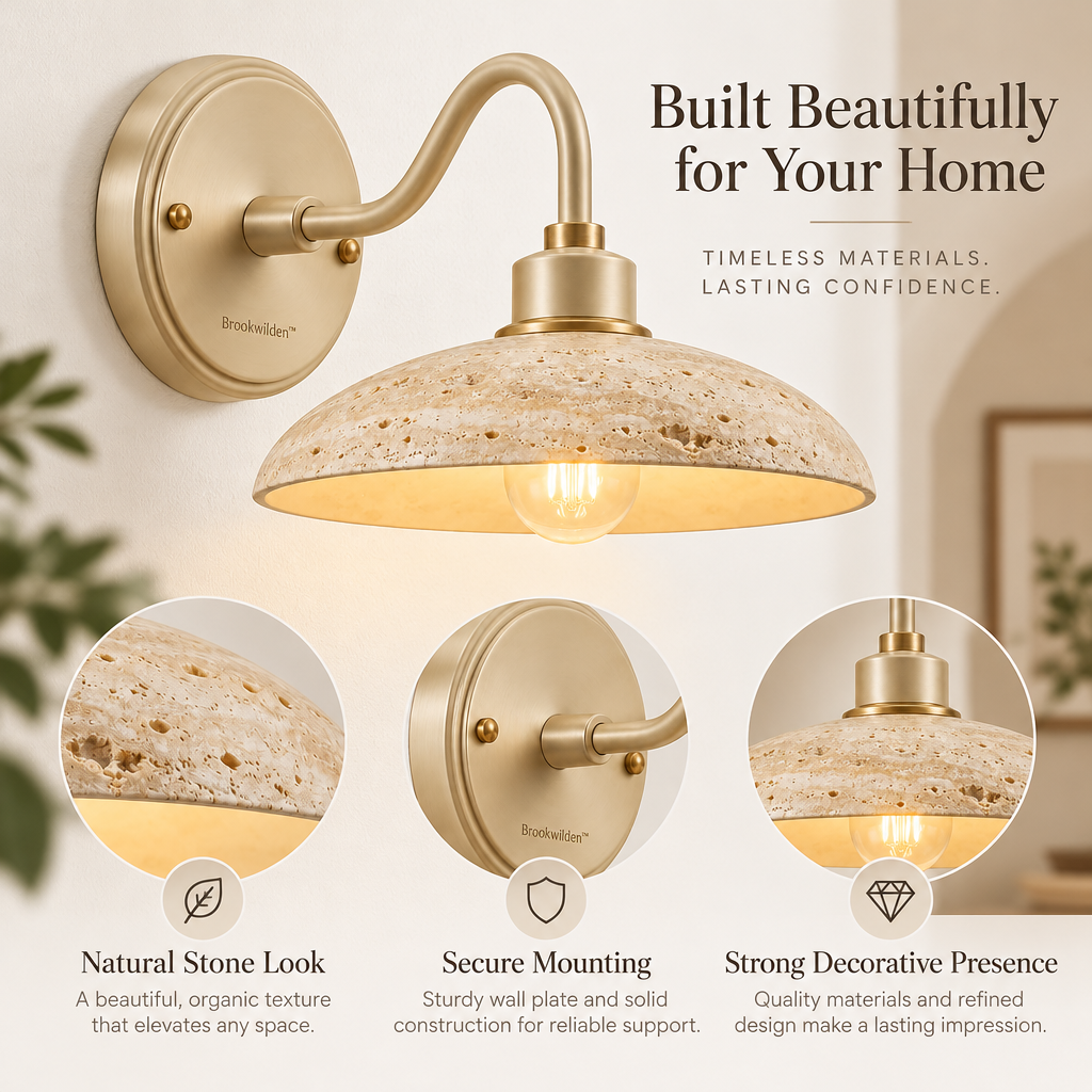 Brookwilden Travertine Disk Stone Look Wall Sconce product photograph 4