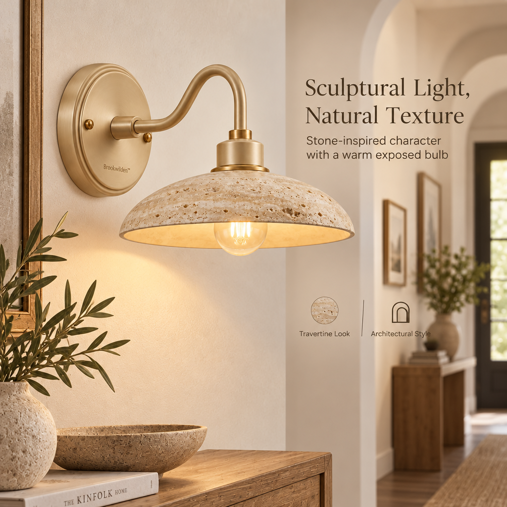 Brookwilden Travertine Disk Stone Look Wall Sconce product photograph 5
