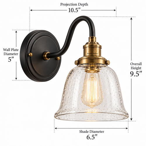 Brookwilden Black Brass Seeded Glass Bell Wall Sconce product photograph 2