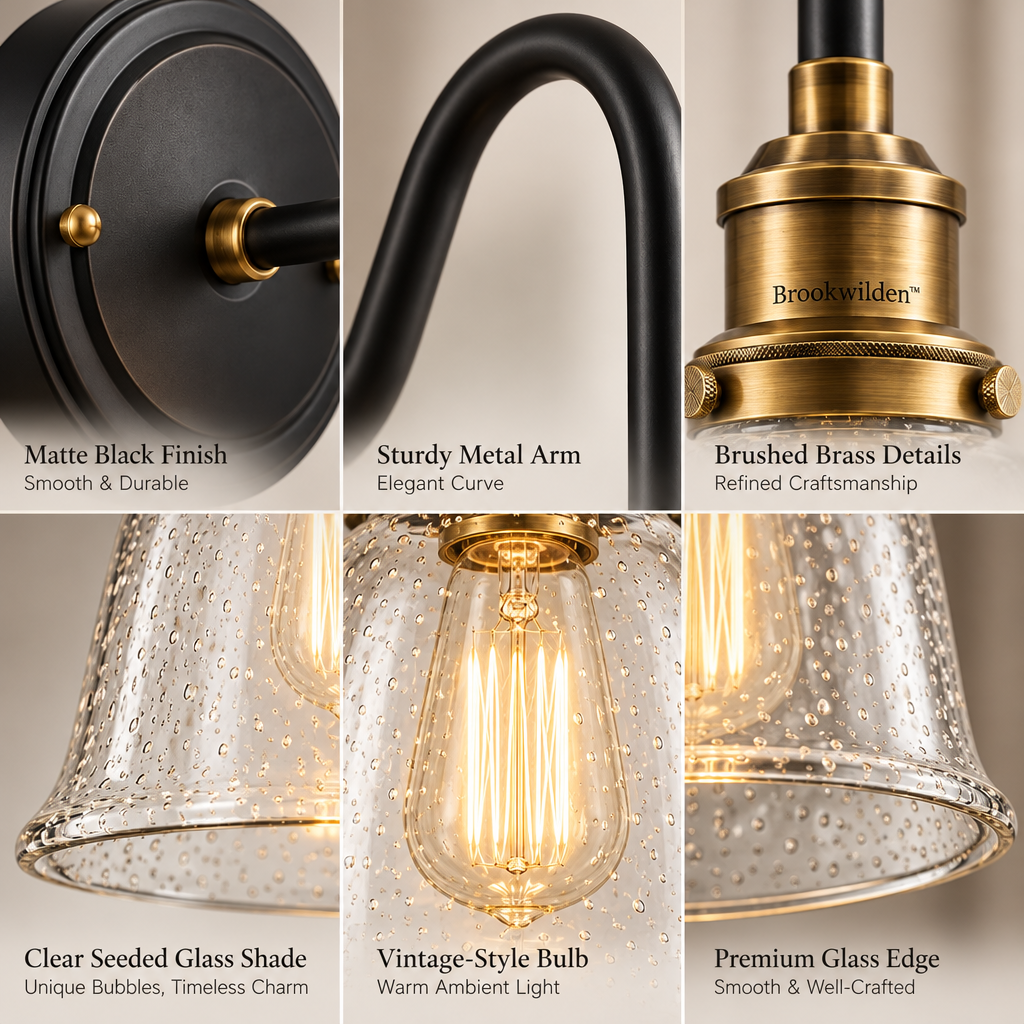 Brookwilden Black Brass Seeded Glass Bell Wall Sconce product photograph 3