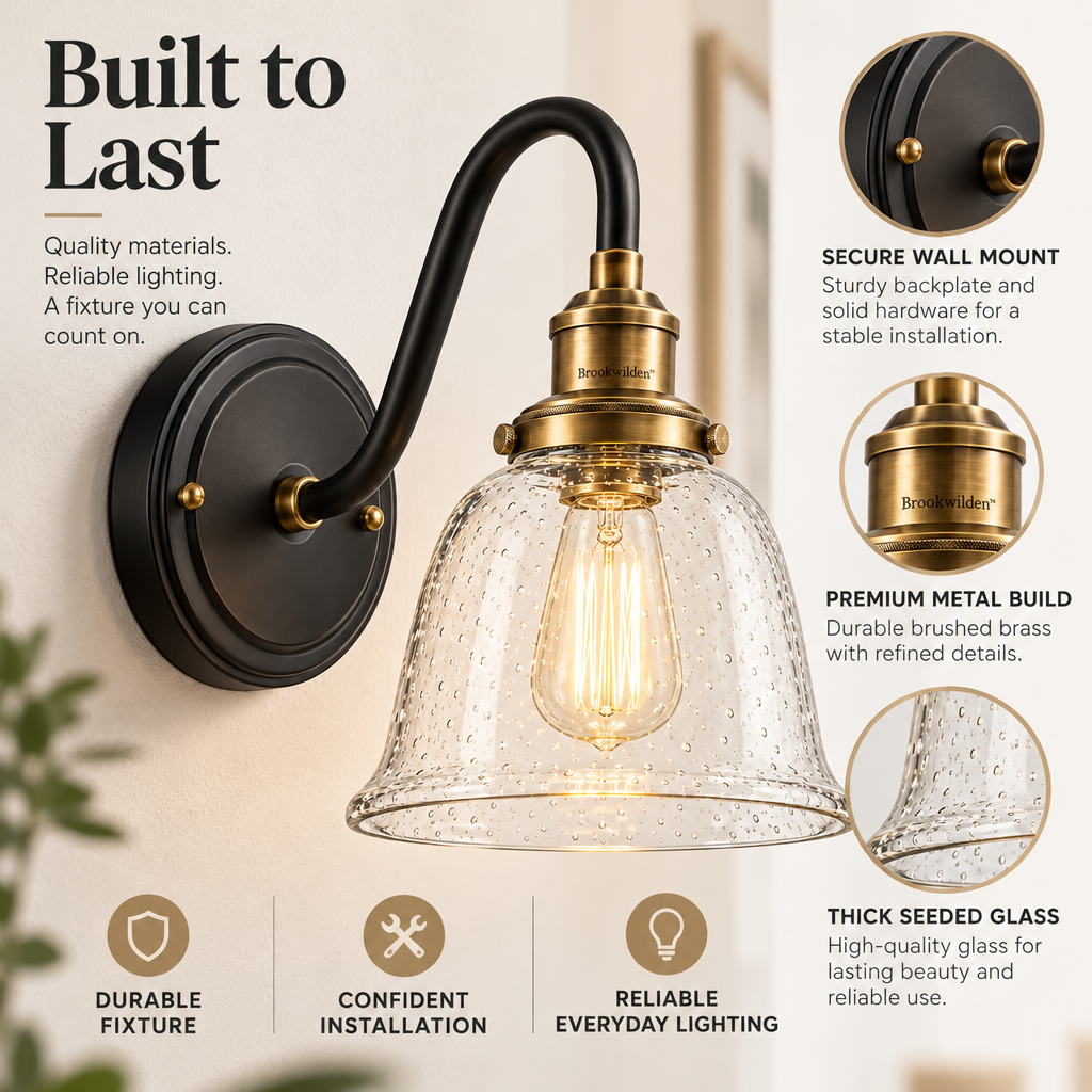 Brookwilden Black Brass Seeded Glass Bell Wall Sconce product photograph 4