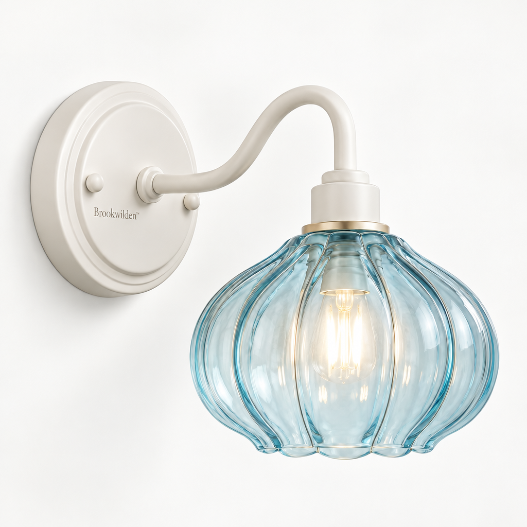 Brookwilden Azure Ribbed Glass Globe Wall Sconce product photograph 1