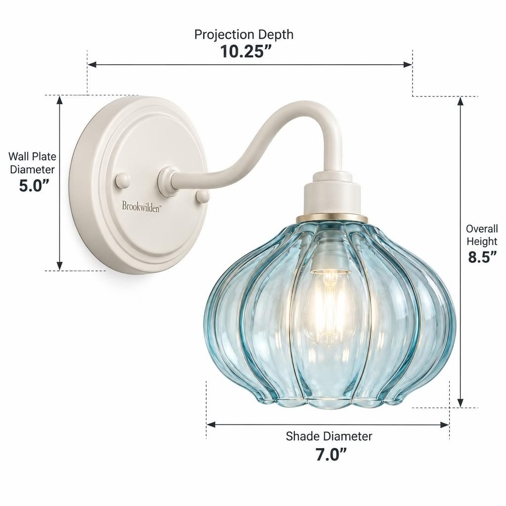 Brookwilden Azure Ribbed Glass Globe Wall Sconce product photograph 2