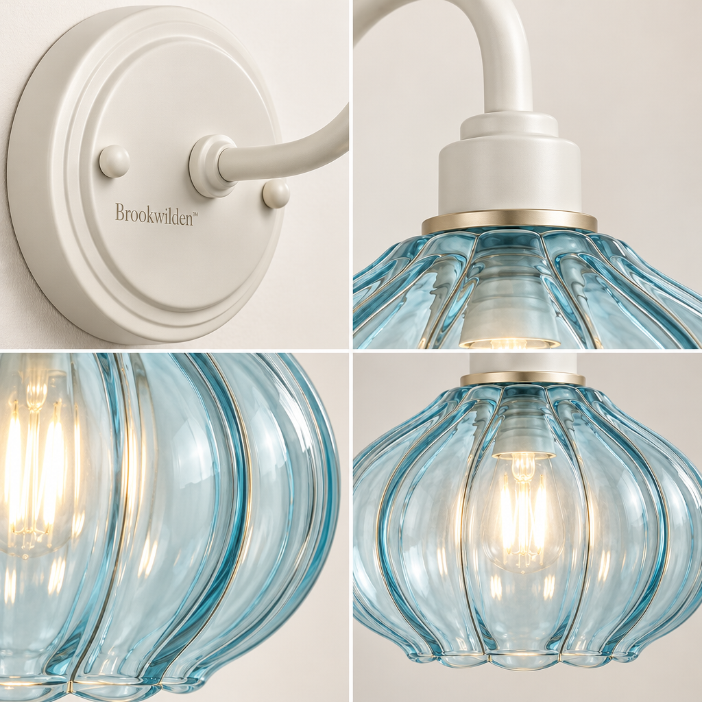 Brookwilden Azure Ribbed Glass Globe Wall Sconce product photograph 3