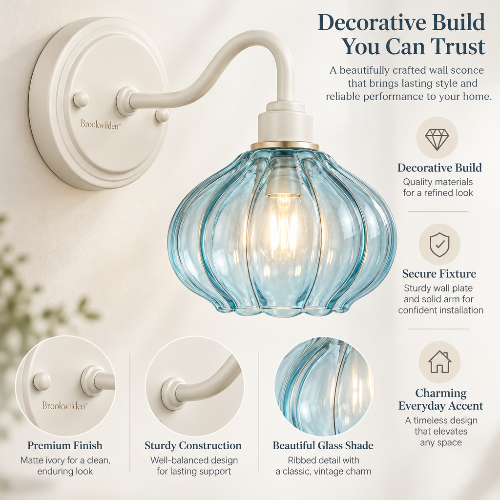 Brookwilden Azure Ribbed Glass Globe Wall Sconce product photograph 4
