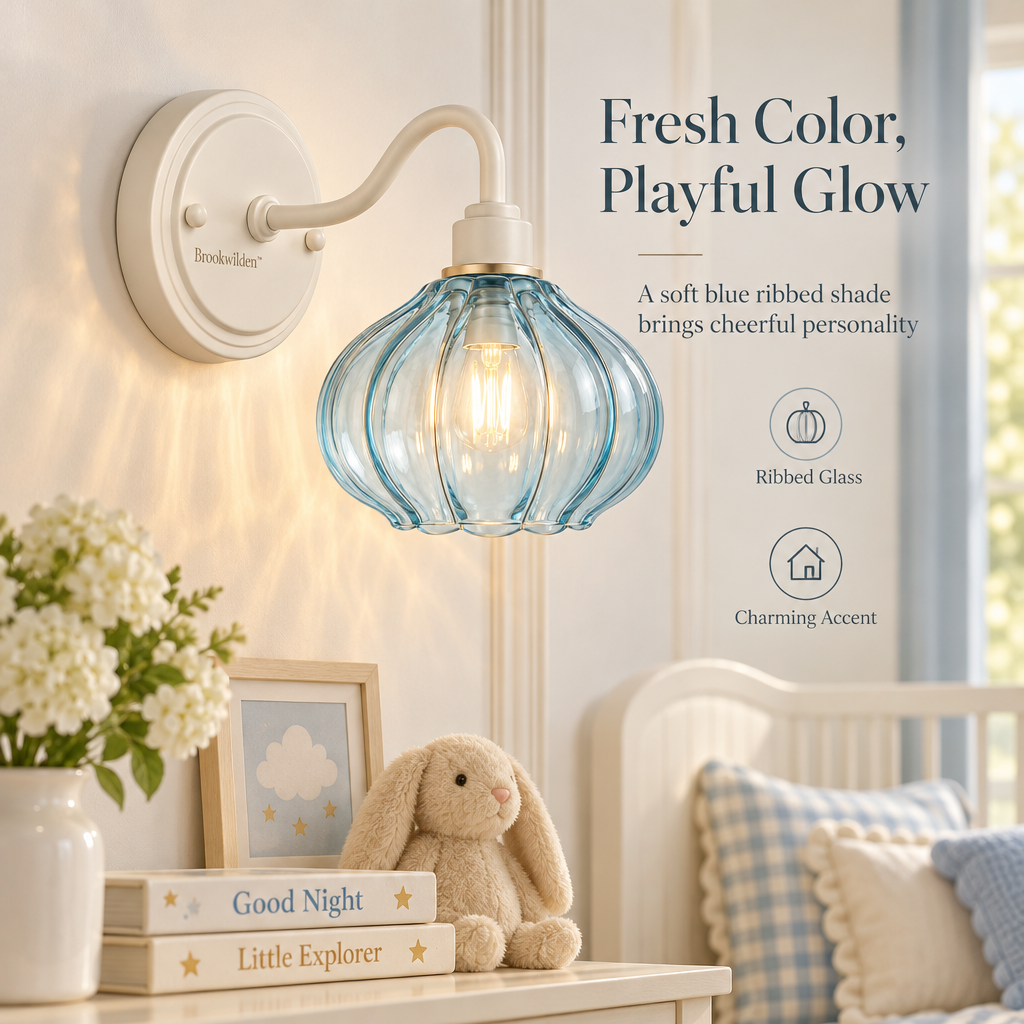 Brookwilden Azure Ribbed Glass Globe Wall Sconce product photograph 5